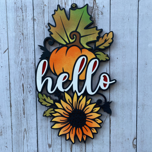 Pumpkin and sunflower hello sign