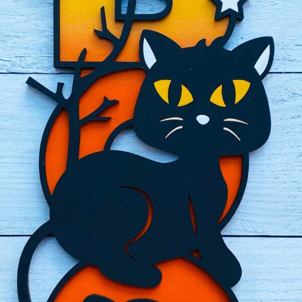 Boo cat Halloween wall hanger